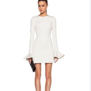 David Koma Elegant Ivory Nude Long Peplum Sleeve Dress UK8 US2